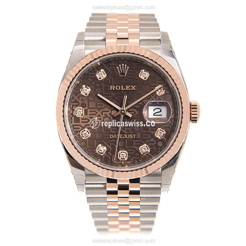 Rolex DATEJUST Replica - Automatic - 18kt Rose Gold & Steel - Brown Dial - Gold Strap - View 2