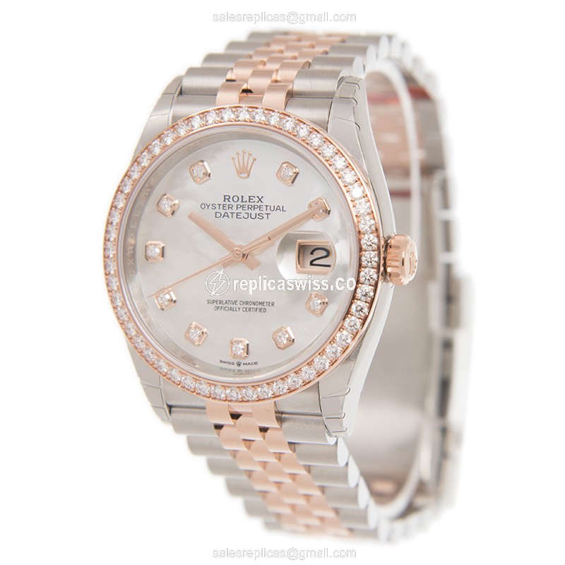 Rolex Datejust Replica - Automatic - 18kt Rose Gold Case - White Dial on Gold Strap - View 3