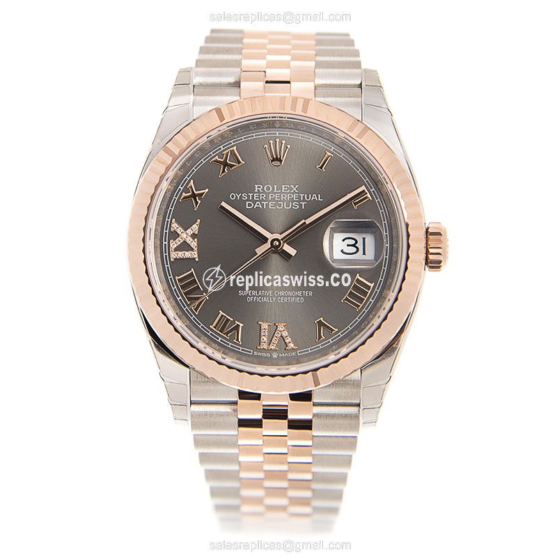 Rolex Datejust Replica - Automatic - 18kt Rose & Steel - Gray Dial - Gold Strap - View 2