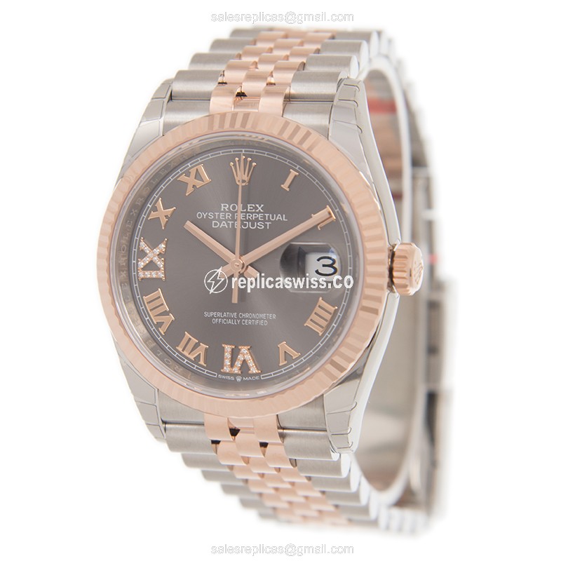 Rolex Datejust Replica - Automatic - 18kt Rose & Steel - Gray Dial - Gold Strap - View 3