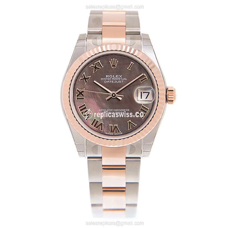 Rolex Datejust Replica - Automatic - 18kt Rose Gold & Steel Case - Black Dial - View 2