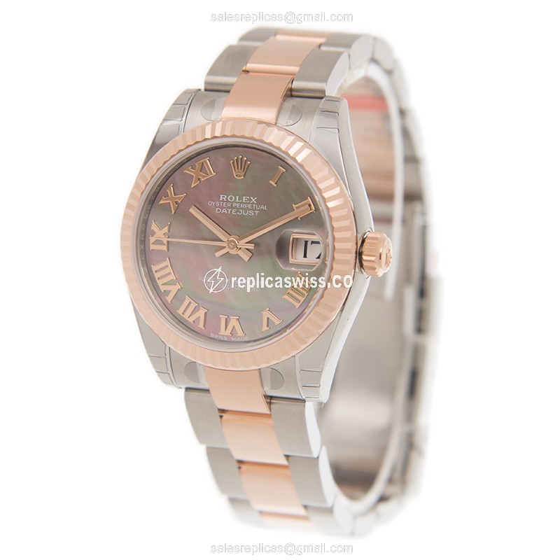 Rolex Datejust Replica - Automatic - 18kt Rose Gold & Steel Case - Black Dial - View 3