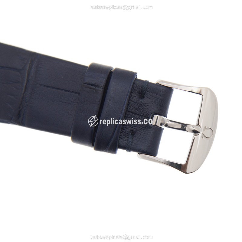 Omega DE VILLE Quartz Replica - White Dial - Steel Case - Blue Leather Strap - Buckle Clasp - View 4