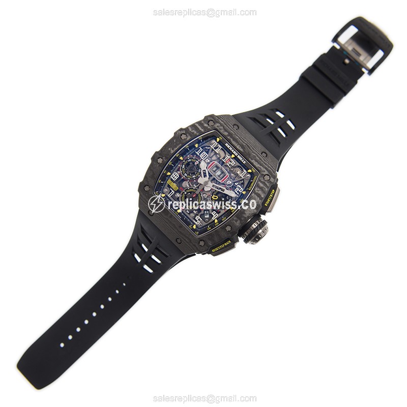 Richard Mille RM11-03 - Automatic Carbon Fiber Case - Silver Dial - Black Rubber Strap - View 2