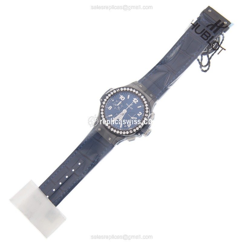 Hublot BIG BANG Replica - Automatic - Ceramic - Diamond Case - Blue Dial - Alligator Blue Strap - View 2