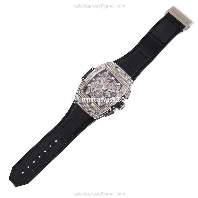 Hublot BIG BANG Replica - Automatic - Titanium Case - Silver Dial - Black Cowhide Strap - View 2