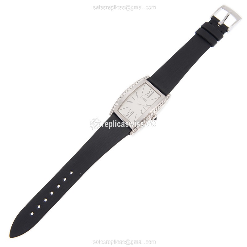 Piaget Limelight Replica - Quartz - 18kt White Gold - White Dial - Silk Black Strap - View 2