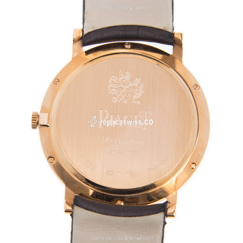 Piaget TRADITION Replica - Automatic - 18kt Rose Gold & Diamond - Gold Dial - Silk Brown Buckle - View 3