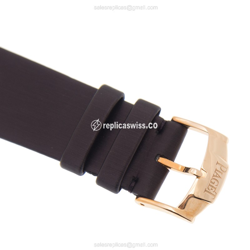 Piaget TRADITION Replica - Automatic - 18kt Rose Gold & Diamond - Gold Dial - Silk Brown Buckle - View 4