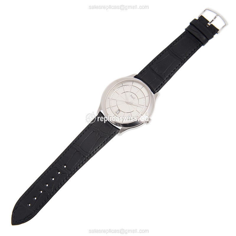 Piaget BLACK TIE Replica - Automatic - 18kt Gold - Silver Dial - Leather Black Strap - View 2
