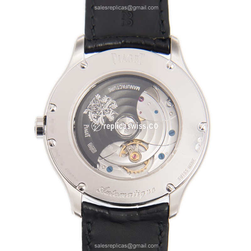 Piaget BLACK TIE Replica - Automatic - 18kt Gold - Silver Dial - Leather Black Strap - View 3