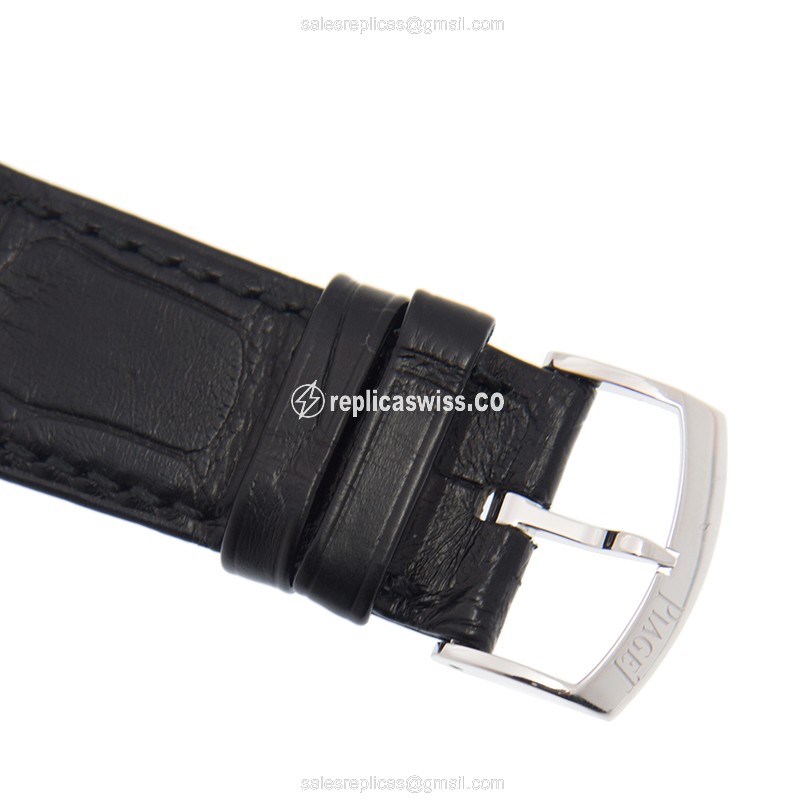 Piaget BLACK TIE Replica - Automatic - 18kt Gold - Silver Dial - Leather Black Strap - View 4