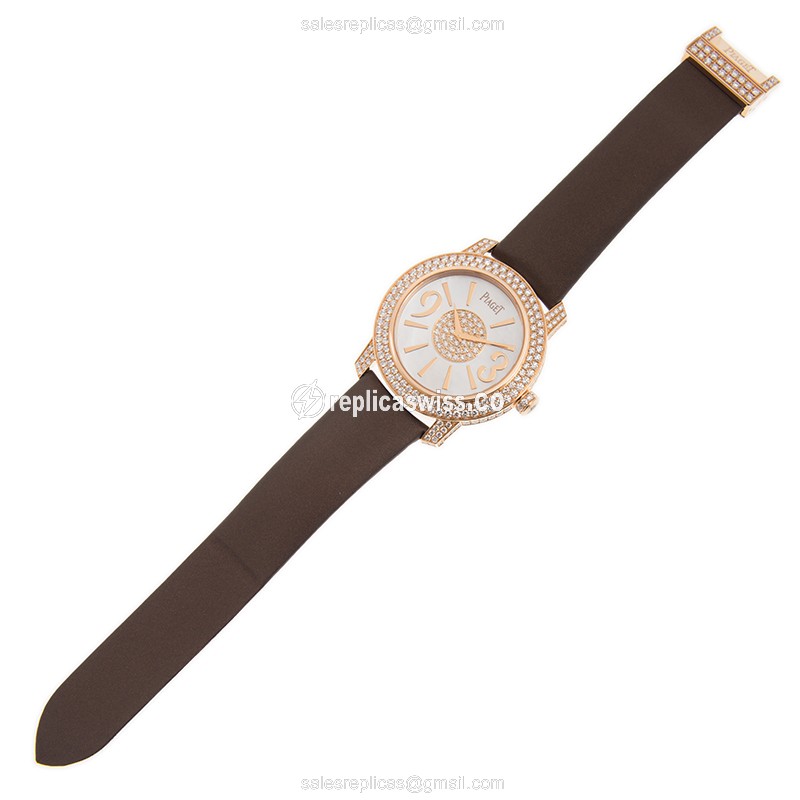 Piaget Limelight Replica - Automatic - 18kt Rose Gold - White Dial - Silk Brown Strap - View 2