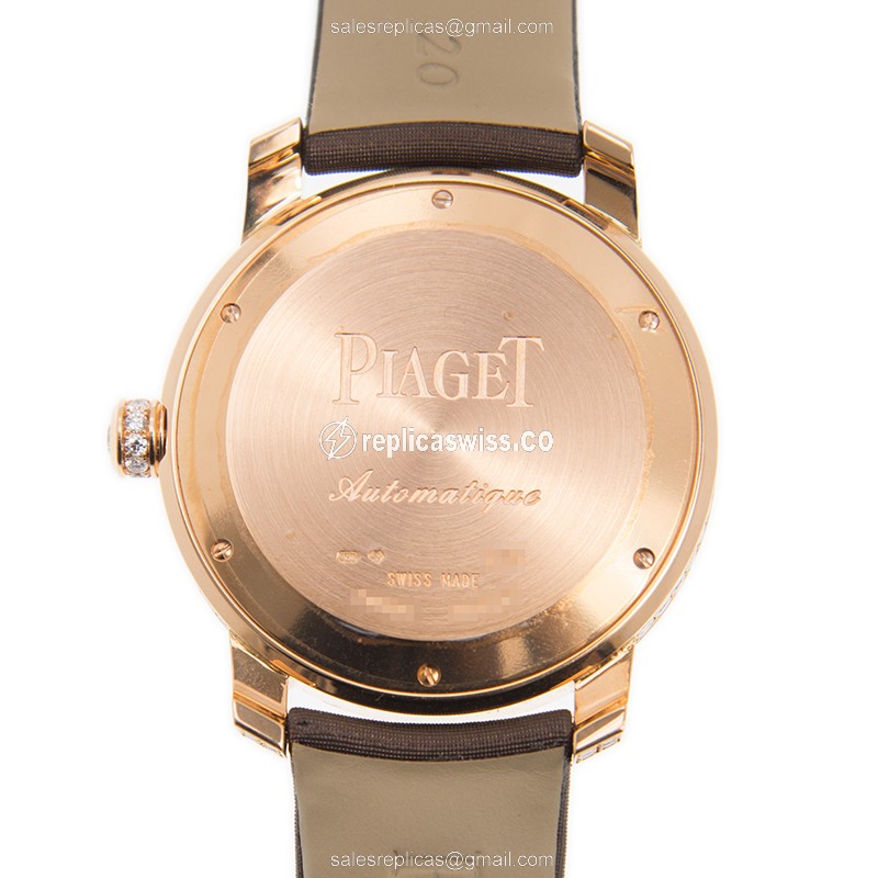 Piaget Limelight Replica - Automatic - 18kt Rose Gold - White Dial - Silk Brown Strap - View 3