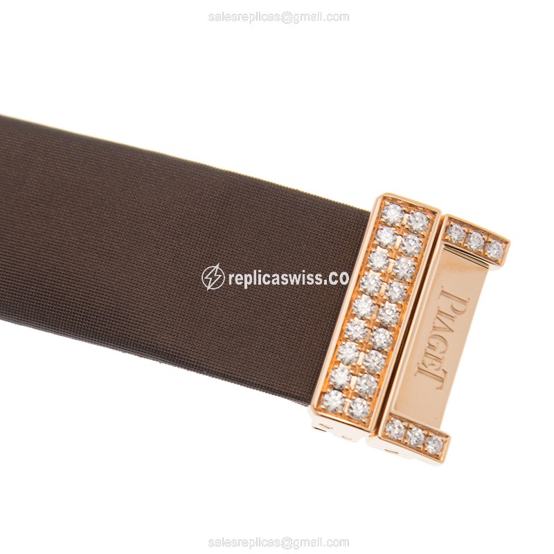 Piaget Limelight Replica - Automatic - 18kt Rose Gold - White Dial - Silk Brown Strap - View 4