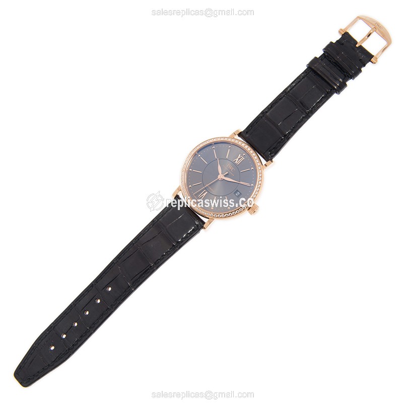IWC Portofino Replica - Automatic 18kt Gold - Dark Grey - Black Alligator Strap - View 2