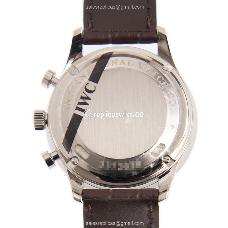 Portuguese IWC Replica - Automatic 18kt - White Gold - Diamond Gray Dial - Leather Brown Strap - View 3