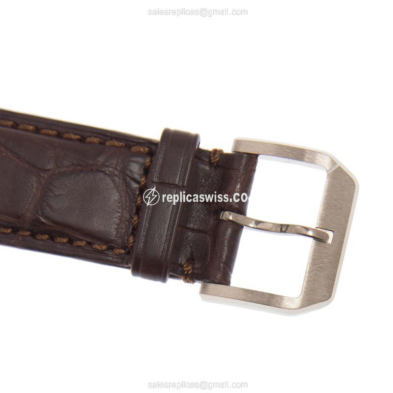 Portuguese IWC Replica - Automatic 18kt - White Gold - Diamond Gray Dial - Leather Brown Strap - View 4