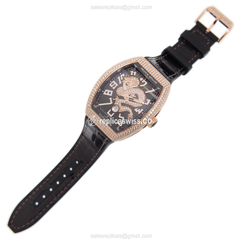 Franck Muller V 45 SC DT D DRGCD 18kt Rose Gold Auto - Black Dial - Leather Strap - Buckle Clasp - View 2