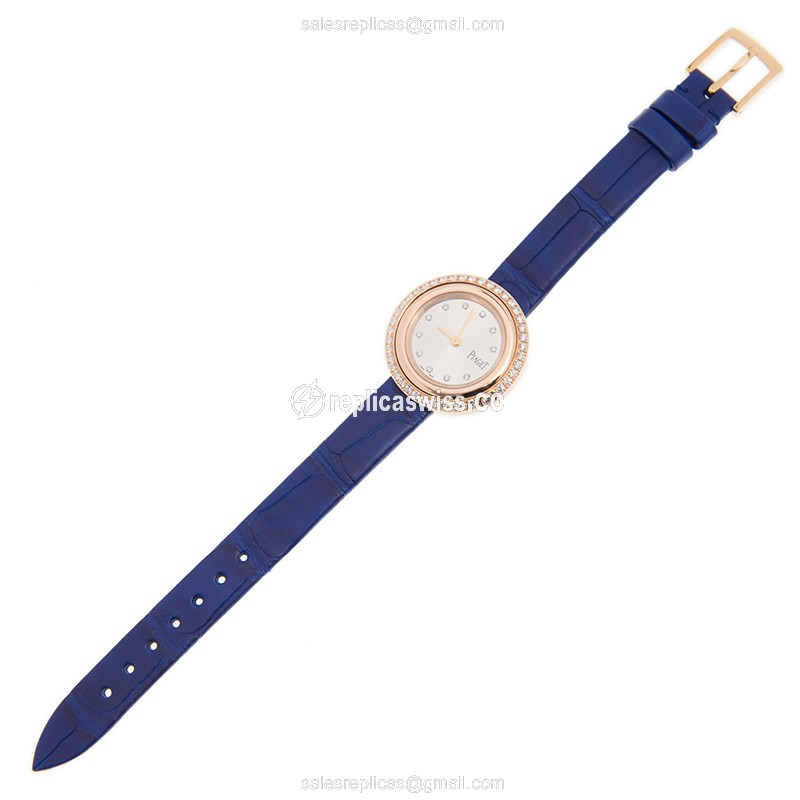 Piaget POSSESSION Replica - Quartz - 18kt Rose Gold - Diamond - White Dial - Blue Leather Strap - View 2