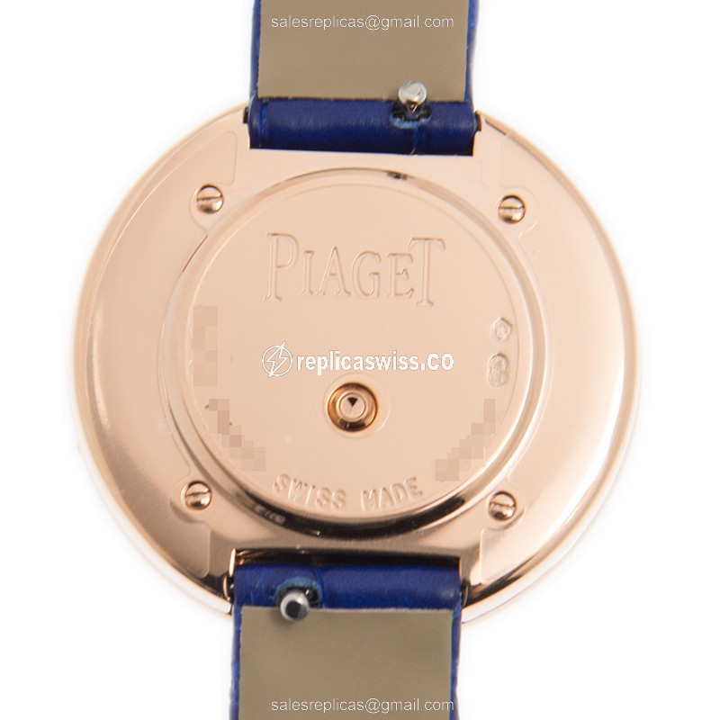 Piaget POSSESSION Replica - Quartz - 18kt Rose Gold - Diamond - White Dial - Blue Leather Strap - View 3