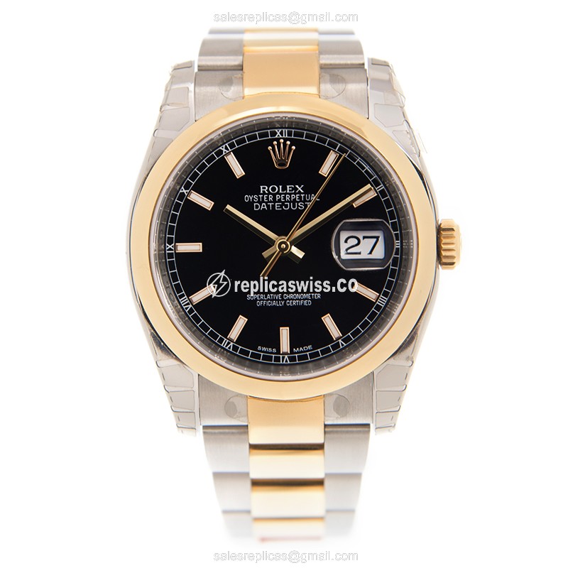 Rolex Datejust Replica - 18kt Gold Case - Black Dial, Automatic | Gold Strap - View 2