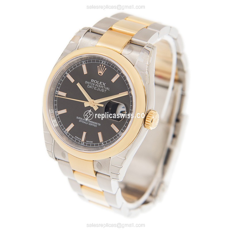 Rolex Datejust Replica - 18kt Gold Case - Black Dial, Automatic | Gold Strap - View 3