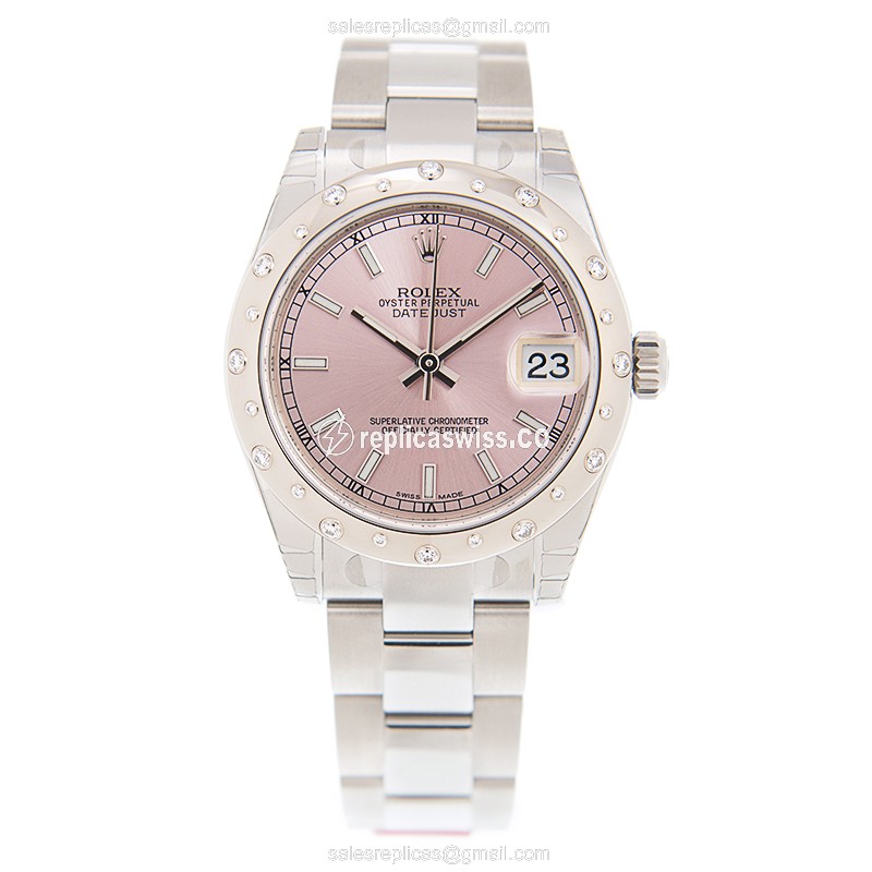 Rolex Lady Datejust Replica - Automatic - White Gold & Steel - Pink Dial - View 2