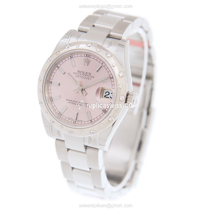 Rolex Lady Datejust Replica - Automatic - White Gold & Steel - Pink Dial - View 3