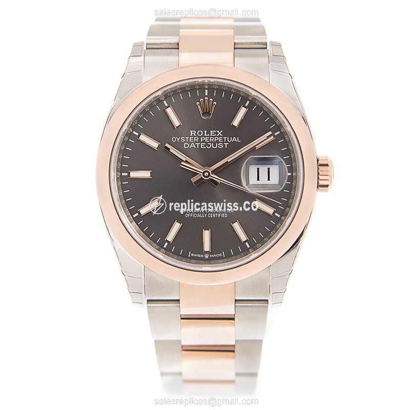 Rolex Datejust Replica - Automatic - 18kt Rose Gold Case - Steel Band - Gray Dial - View 2