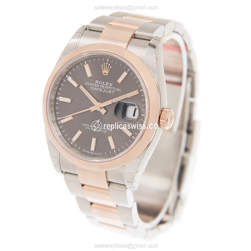 Rolex Datejust Replica - Automatic - 18kt Rose Gold Case - Steel Band - Gray Dial - View 3
