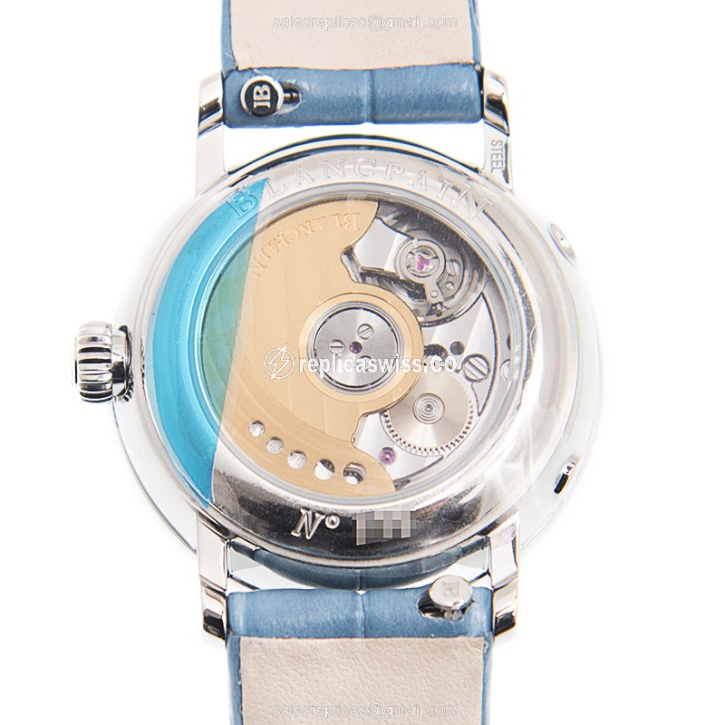 Blancpain Villeret Automatic - Stainless Steel Case - White Dial - Blue Leather Strap - Buckle Clasp - View 3