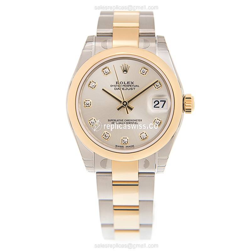 Rolex Datejust Replica - Automatic | 18kt Gold | Silver Dial | Gold Clasp - View 2