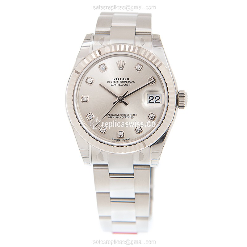 Rolex DATEJUST Replica - Automatic - White Gold Case - Silver Dial, 18kt Gold Strap - View 2