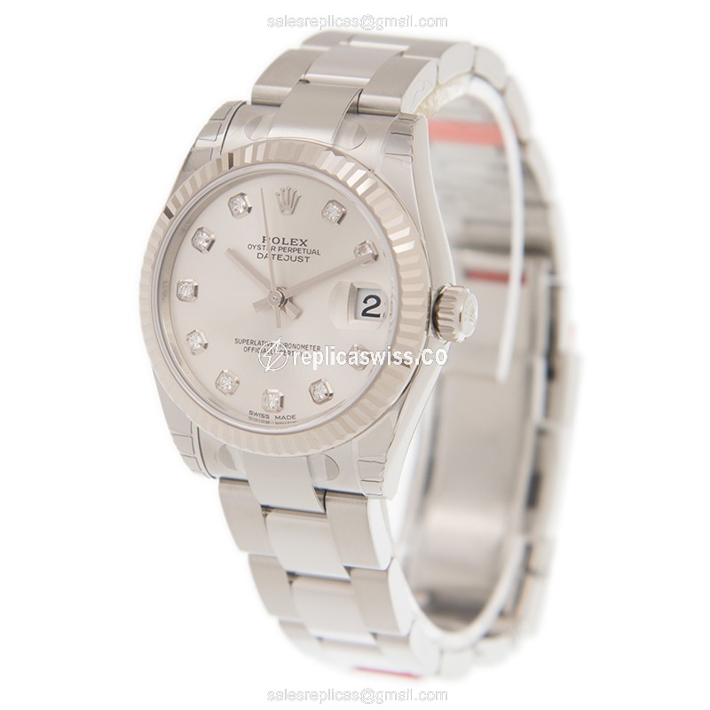 Rolex DATEJUST Replica - Automatic - White Gold Case - Silver Dial, 18kt Gold Strap - View 3