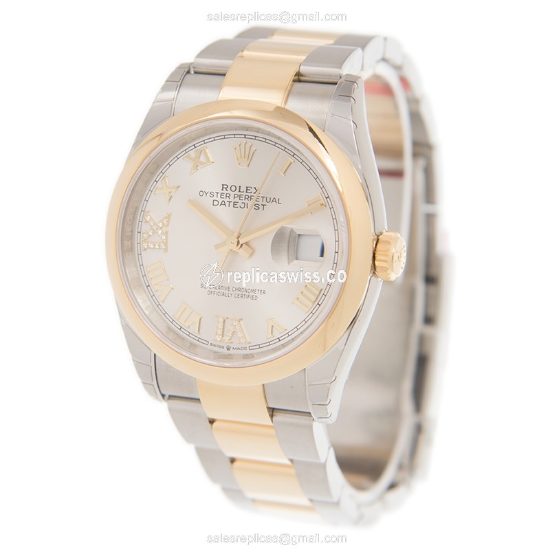 Rolex Datejust Replica - 18kt Gold Case | Automatic | Silver Dial | Gold Strap - View 3