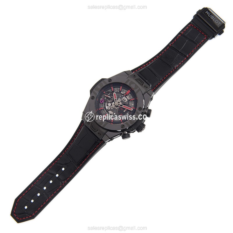 Hublot BIG BANG Replica - Automatic - Black Dial - Ceramics Case - Black Alligator Strap - View 2