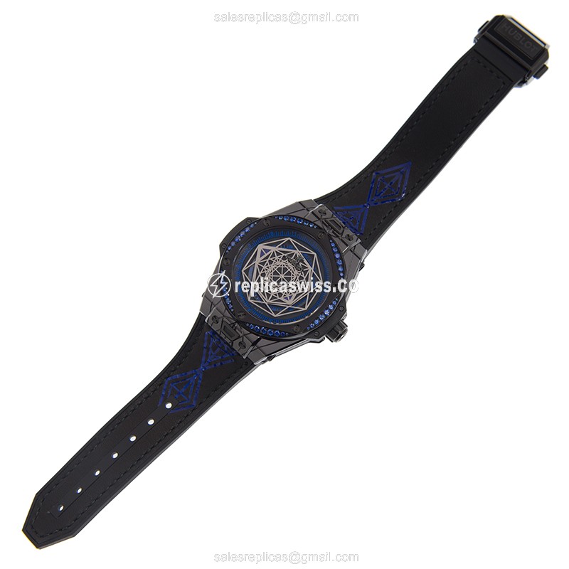 Hublot BIG BANG Replica - Automatic - Black Dial - Ceramic Case - Black Alligator Strap - View 2