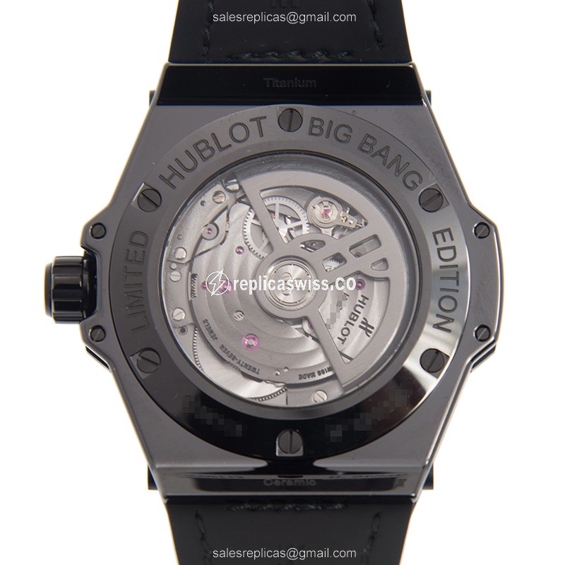 Hublot BIG BANG Replica - Automatic - Black Dial - Ceramic Case - Black Alligator Strap - View 3