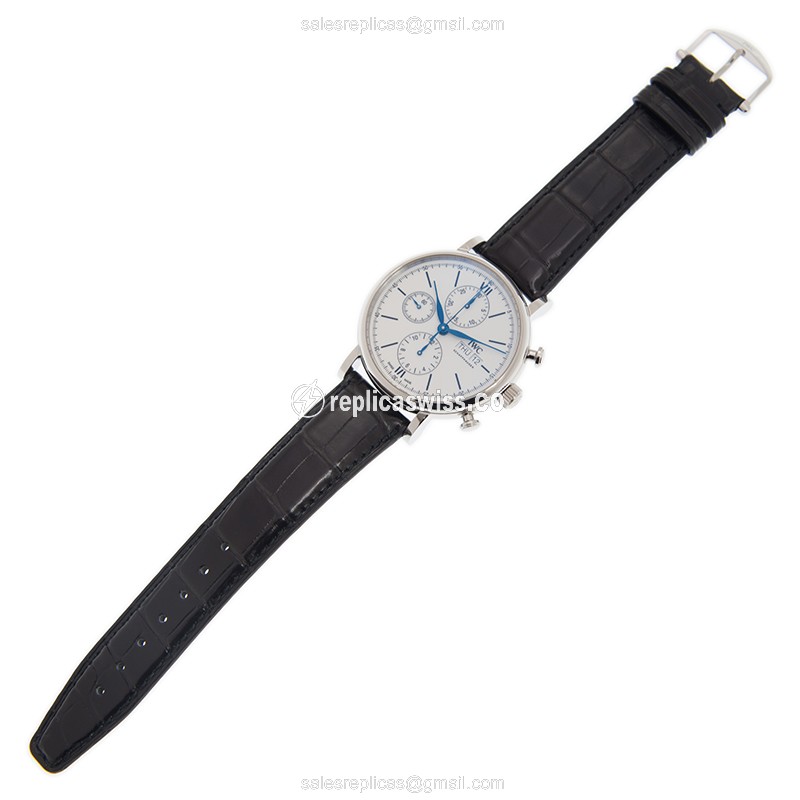 IWC Portofino Replica - Automatic - Stainless Steel - White Dial - Black Alligator Buckle - View 2