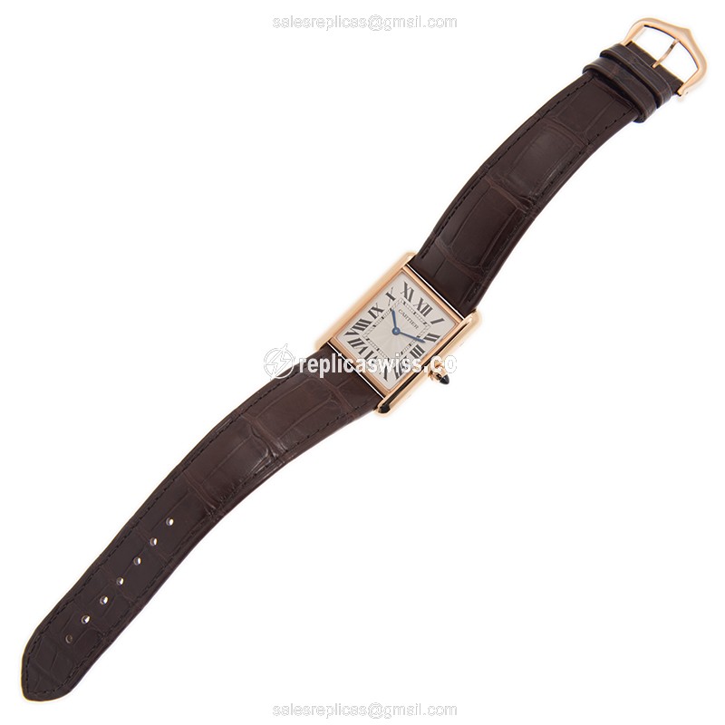 Cartier TANK Replica - Manual - 18kt Rose Gold - White Dial - Brown Alligator Buckle - View 2