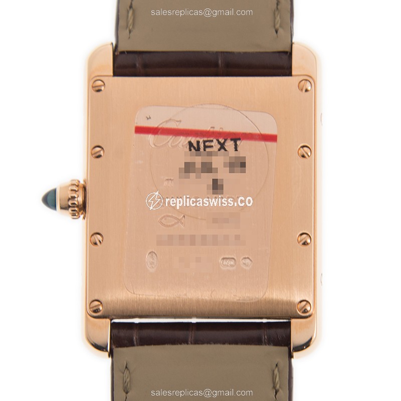 Cartier TANK Replica - Manual - 18kt Rose Gold - White Dial - Brown Alligator Buckle - View 3