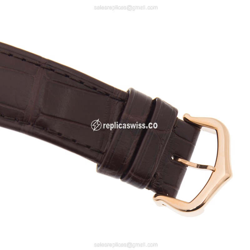 Cartier TANK Replica - Manual - 18kt Rose Gold - White Dial - Brown Alligator Buckle - View 4