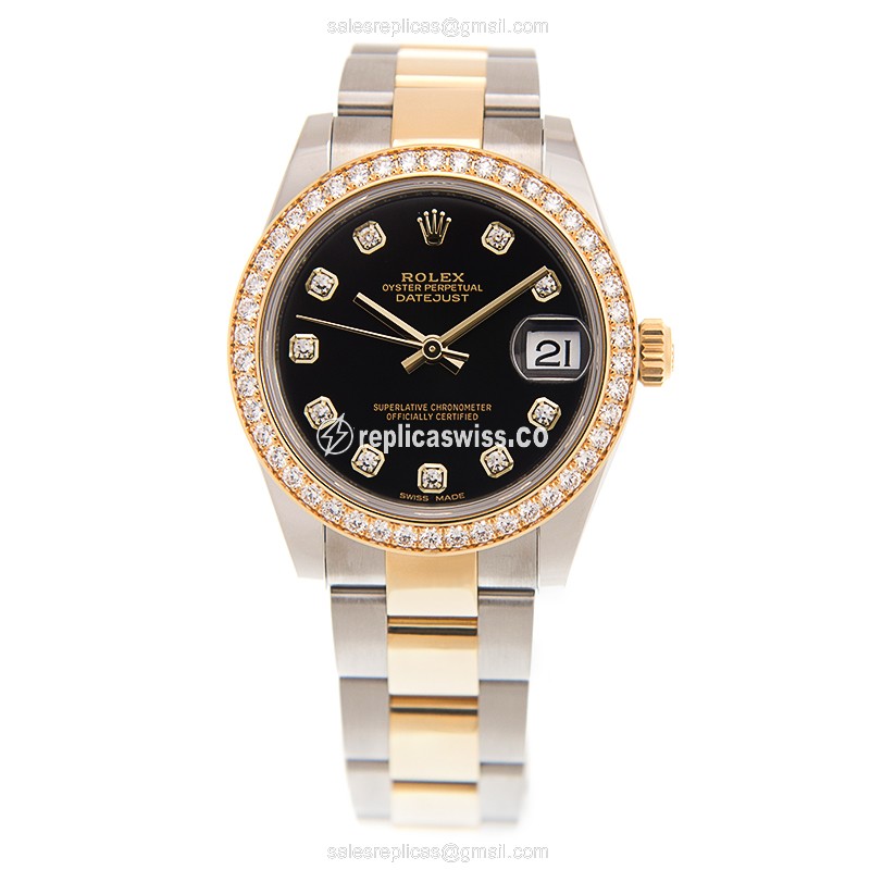 Rolex Datejust Replica - Automatic - 18kt Gold Case - Black Dial on Gold Strap - View 2