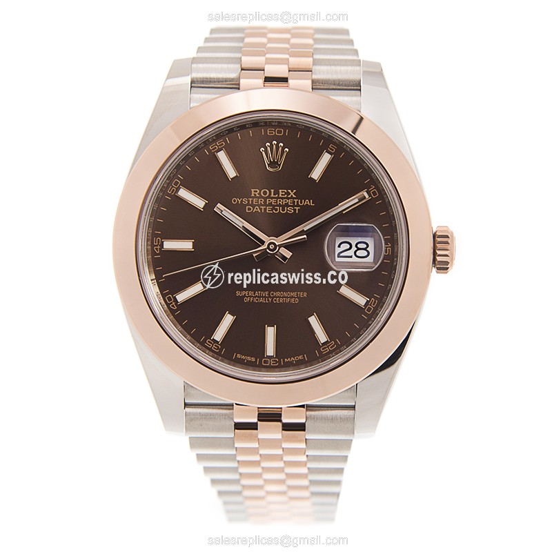 Rolex Datejust Replica - Automatic - 18kt Rose & Steel - Brown Dial - Gold Clasp - View 2