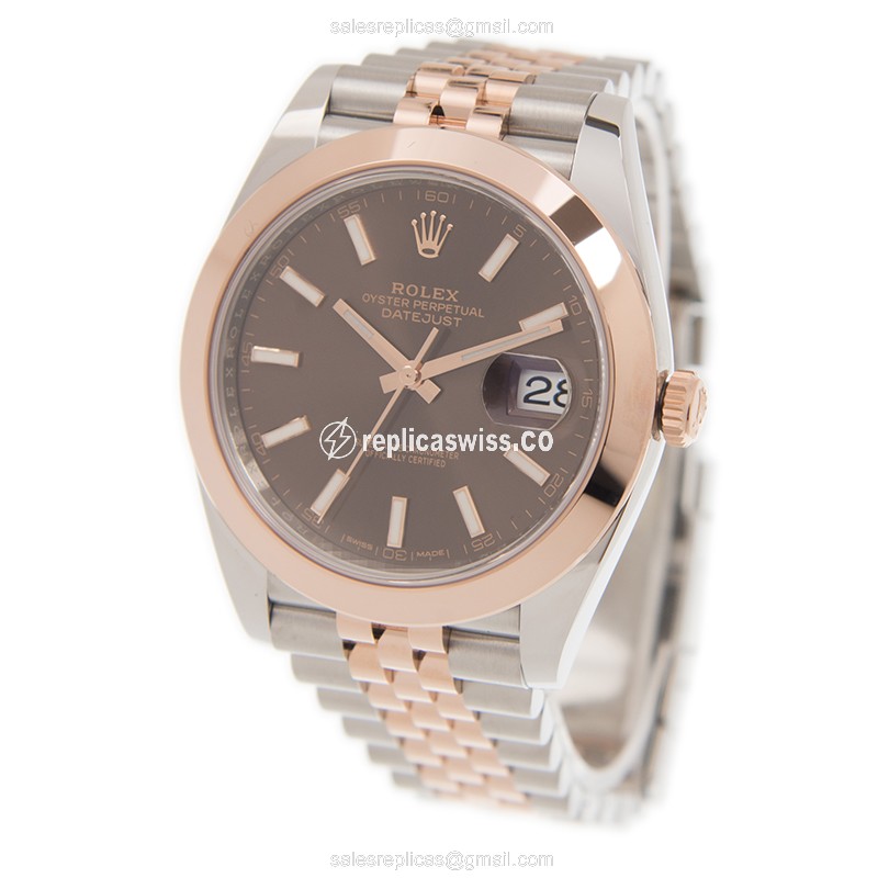 Rolex Datejust Replica - Automatic - 18kt Rose & Steel - Brown Dial - Gold Clasp - View 3