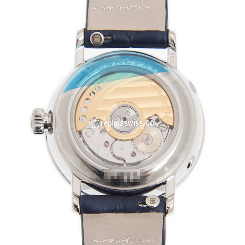 Blancpain Villeret Replica - Automatic - Stainless Steel - White Dial - Blue Alligator Buckle - View 3