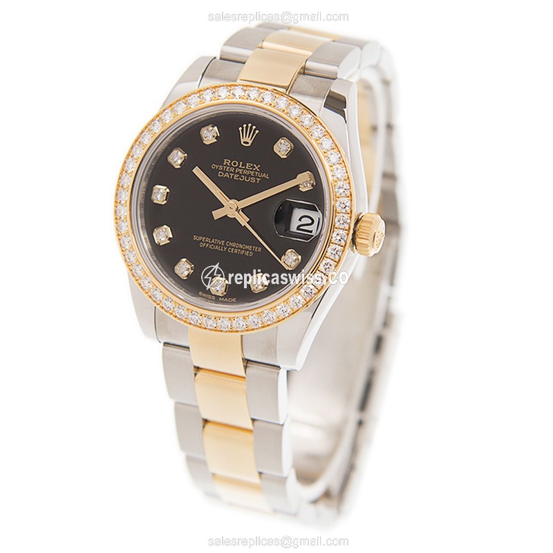 Rolex Datejust Replica - Automatic - 18kt Gold Case - Black Dial on Gold Strap - View 3
