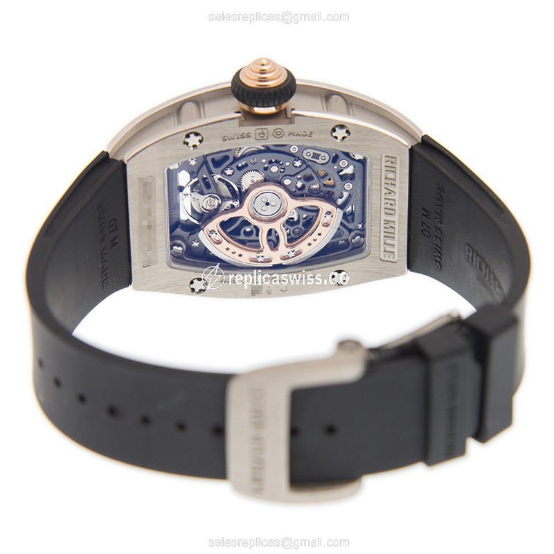 Richard Mille RM07-01 Replica - Automatic - 18kt White Gold - Red Dial - Diamond - Black Rubber Strap - View 4