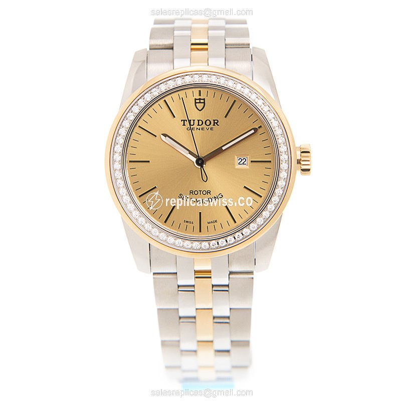 Tudor Glamour Date Replica - Automatic - Gold - Gold Strap - Clasp - View 2